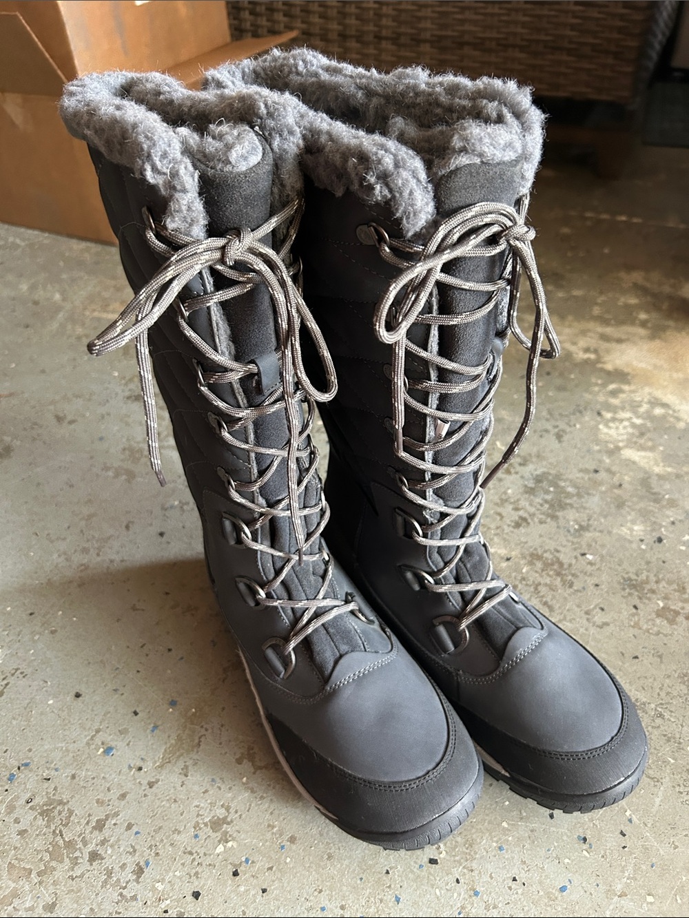 BearPaw Women's Gray Lace-Up Faux-Fur Tall Winter Boots